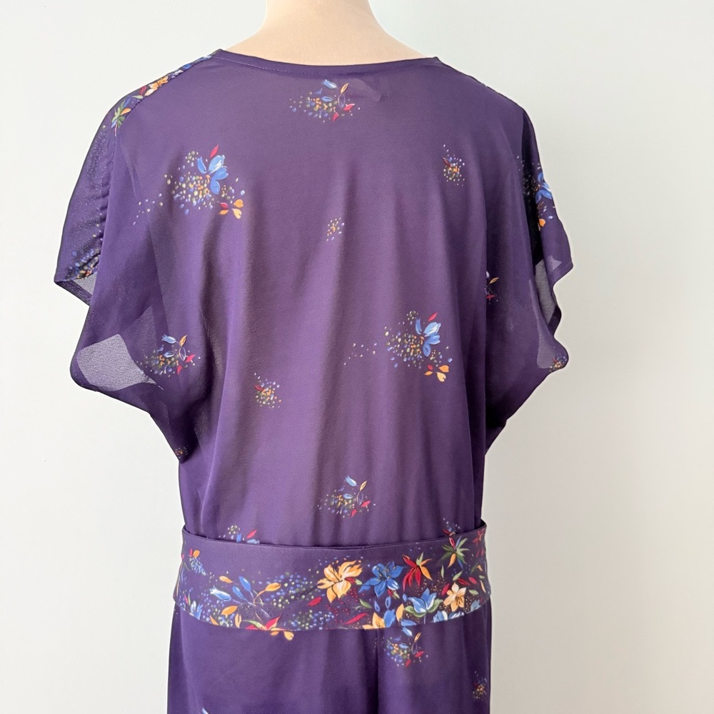 Vintage 1970s It’s A Lehigh Sheer Floral Wrap Midi Dress Purple Boho - Picture 9 of 15